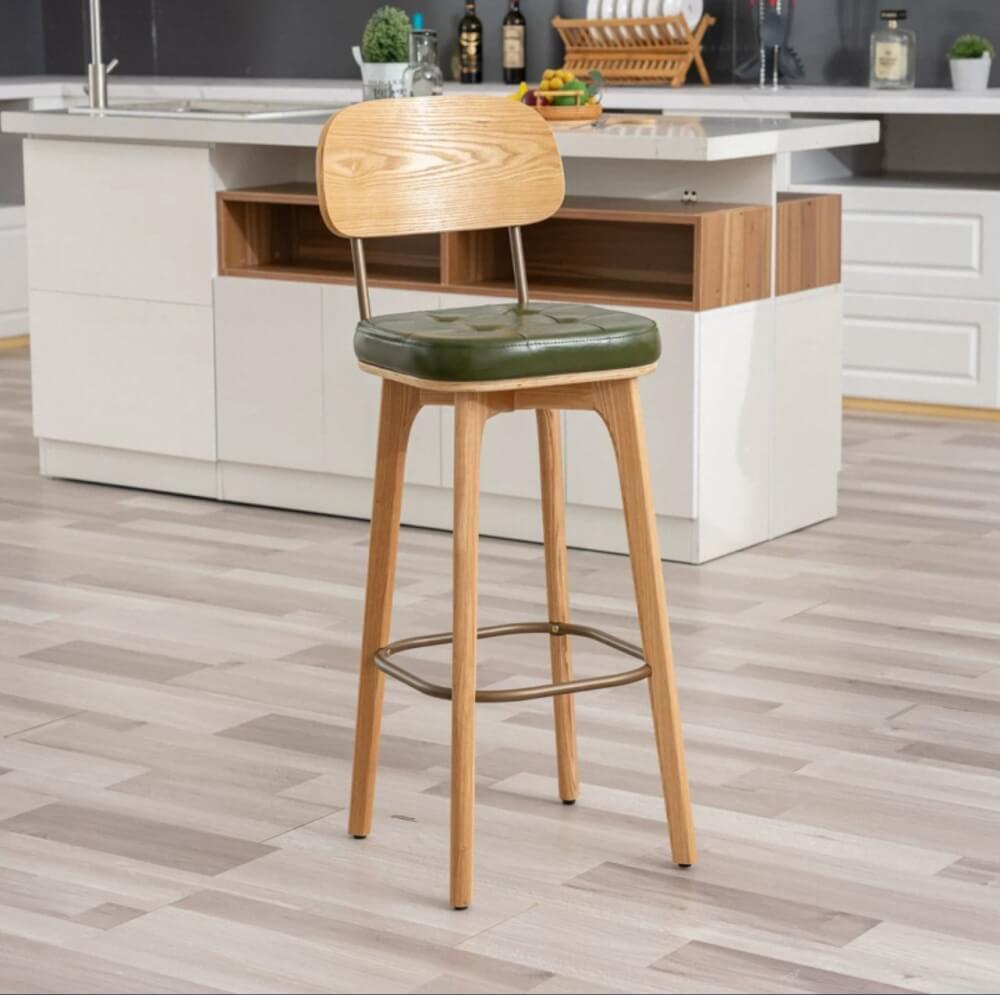 เก้าอี้บาร์ MY DOLLS HOUSE COCO 75 ซม. สีไม้อ่อน เบาะสีเขียว